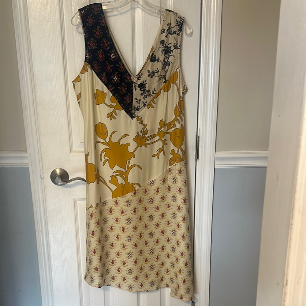 Plenty by Tracy Reese NWT Floral Patchwork V-Neck Dress - Yellow and Gold